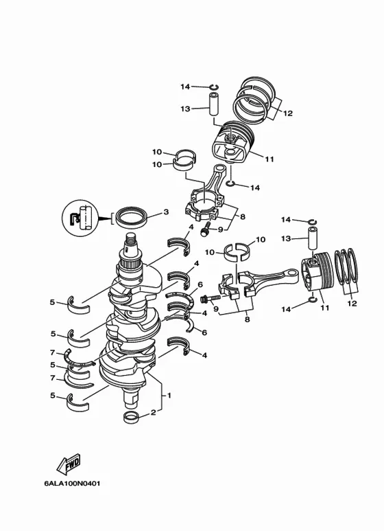 Коленчатый вал & Поршень для Yamaha F225 ETL