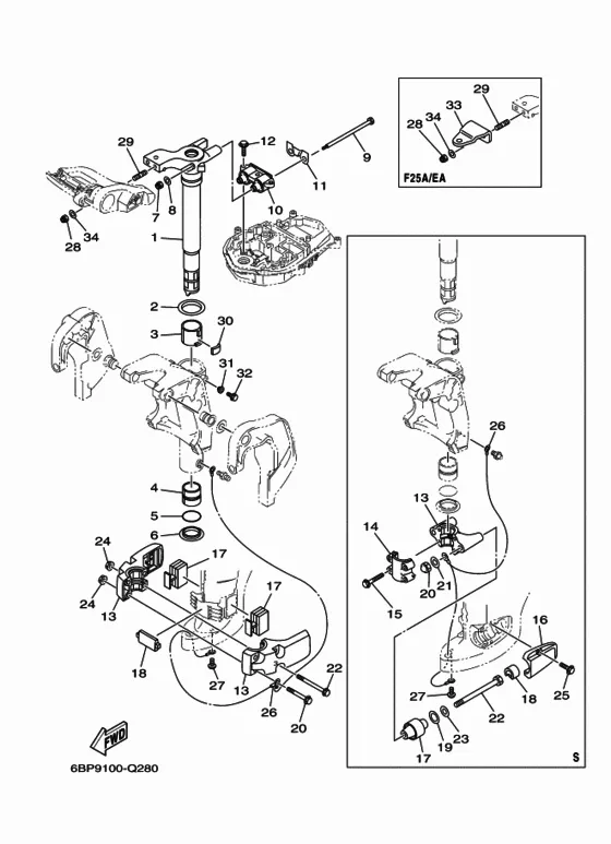 Кронштейн 3 для Yamaha F25 M(E/W)HTS/L/X