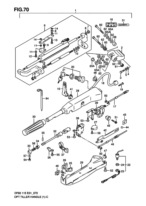 Опция: румпель ((MODEL:01~03); NOTE : REFER TO FIG.71(K- 5) FOR MODEL:04~) для Suzuki DF100 TL/X