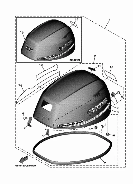 Верхний капот для Yamaha F25 ETL