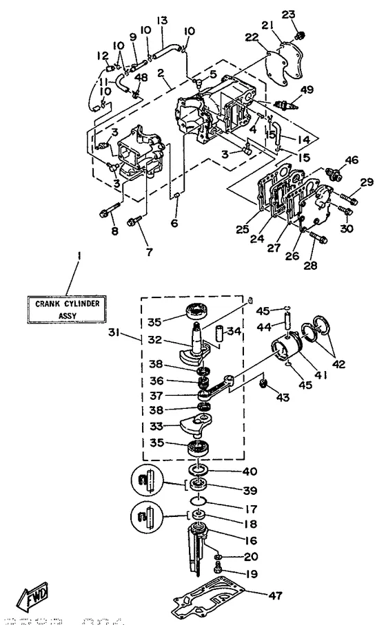Цилиндр и картер для Yamaha 5 MHS/L