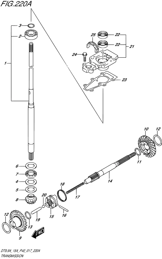 Трансмиссия ((DT9.9A P40)) для Suzuki DT15A S/L; KS/L