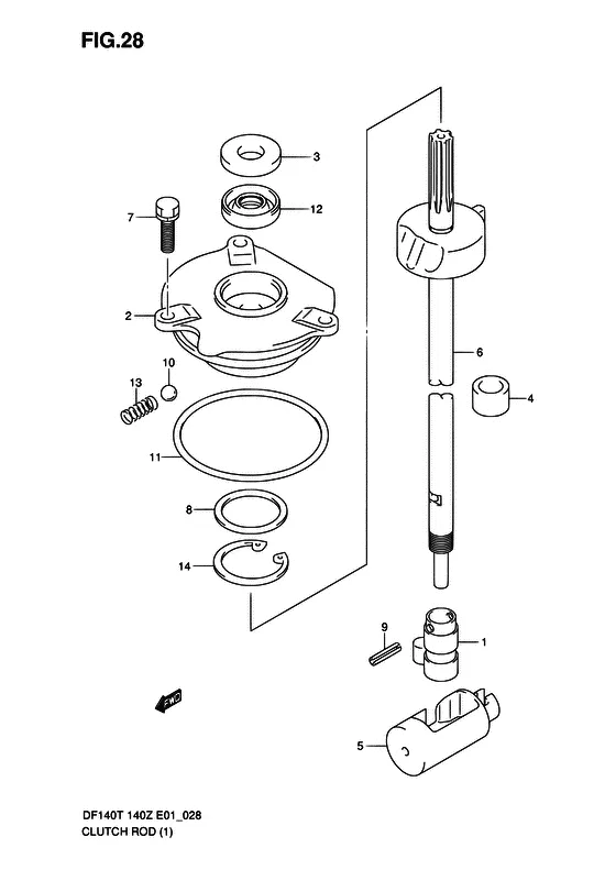 Тяга привода сцепления ((DF140T/WT); NOTE : REFER TO FIG.29(E- 6) FOR DF140T/WZ:682149~ REFER TO FIG.30(E- 7) FOR DF140Z/WZ:~680233 REFER TO FIG.31(E- 8) FOR DF140Z/WZ:680234~) для Suzuki DF140 (Z)TL/X; W(Z)TL/X