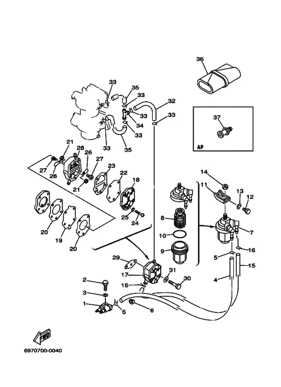 Топливный кран для Yamaha 55 MHS/L