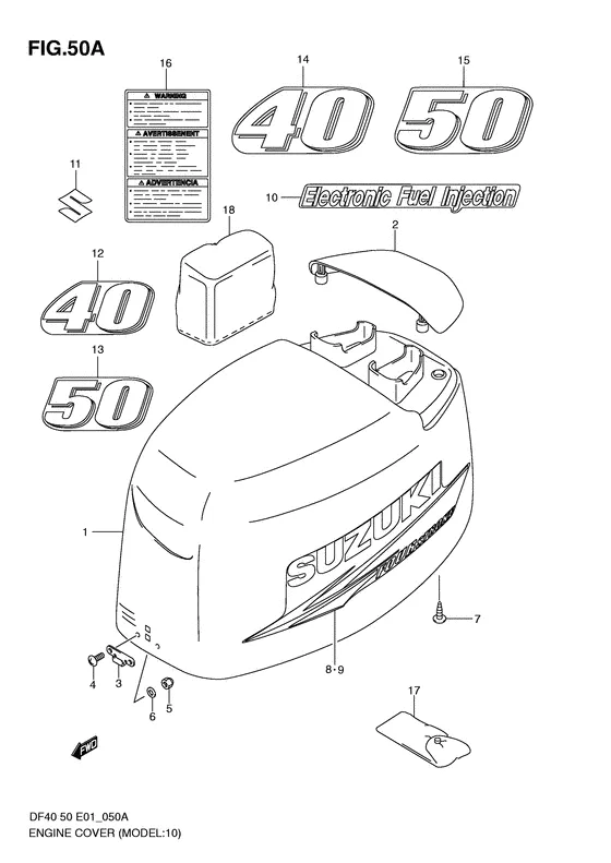 Крышка двигателя (Model: 10) для Suzuki DF50 (W)QHS/L; (W)TS/L