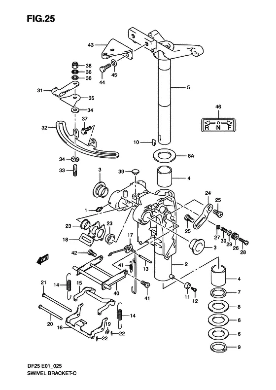 Поворотный кронштейн для Suzuki DF25 V-twin S/L; RS/L; QS/L; TS/L