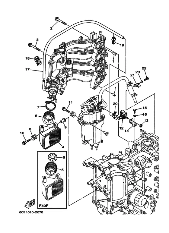 Впускная система 2 для Yamaha F50 E(D/H/T)L/X