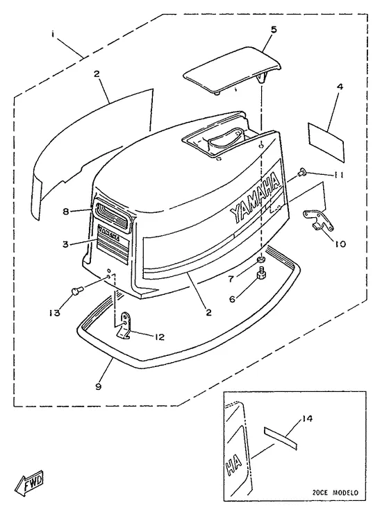 Верхний капот для Yamaha 20 MHS/L