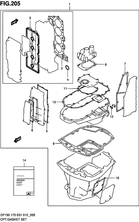 Опция: комплект прокладок ((DF175T E40)) для Suzuki DF150 (Z)TL/X