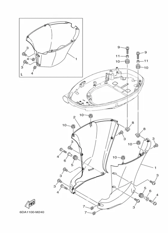 Нижний капот 2 для Yamaha F150 ETL/X