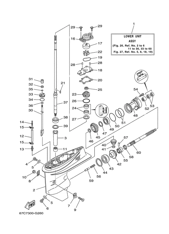 Корпус редуктора и привод 1 для Yamaha F30 M(E/W/H/D/T)S/L/X