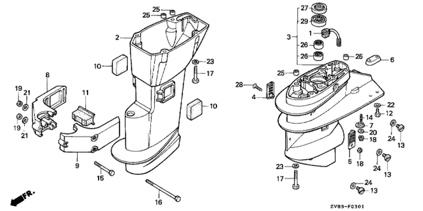 Корпус удлинителя и корпус редуктора (bf8c/cx) для Honda 8