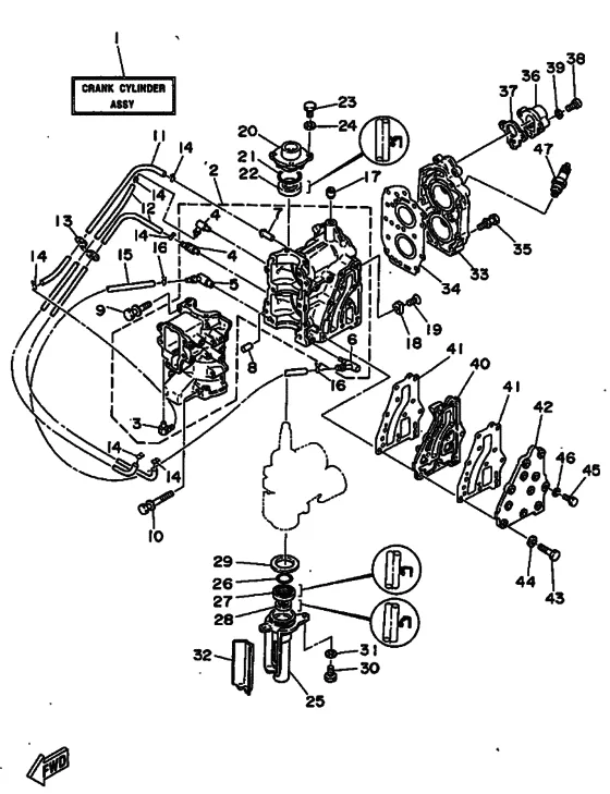 Цилиндр и картер для Yamaha 8 MHS/L