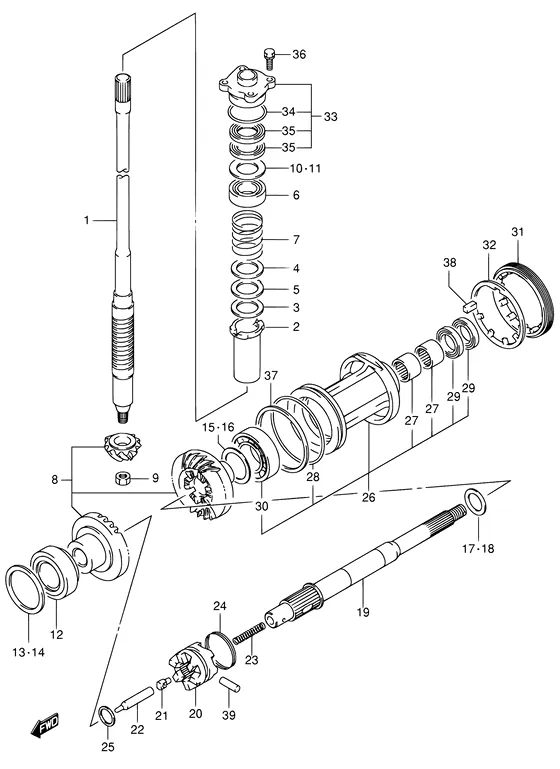 Трансмиссия ((MODEL:98~00); NOTE : REFER TO FIG.27(D-10) FOR MODEL:01~09) для Suzuki DF70 TL/X; WT(H)L/X