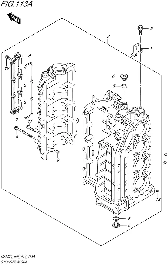 Блок цилиндров для Suzuki DF115A (Z)TL/X