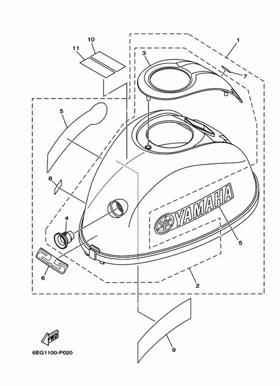 Верхний капот для Yamaha F2.5 MHL