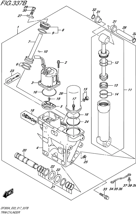 Цилиндр гидроподъема ((X,XX) (DF250A E03)) для Suzuki DF250A PX/XX