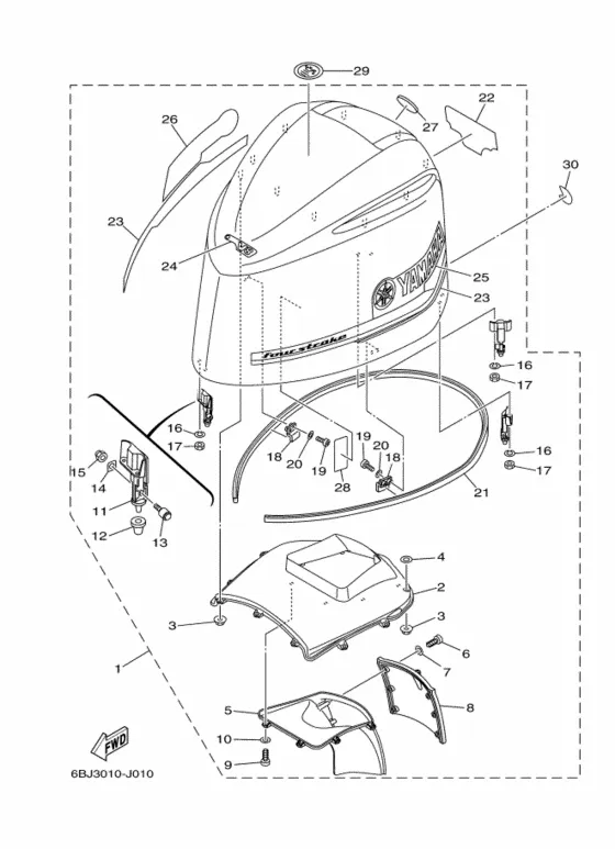 Верхний капот в сборе для Yamaha F350 ETU/X