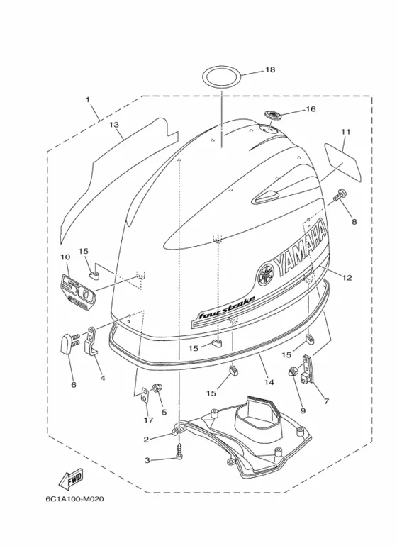 Верхний капот для Yamaha F40 ETS/L