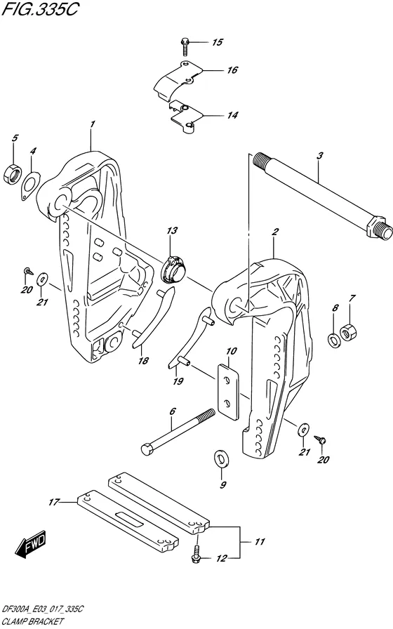 Зажимной кронштейн ((L) (DF300A E03)) для Suzuki DF250A PX/XX