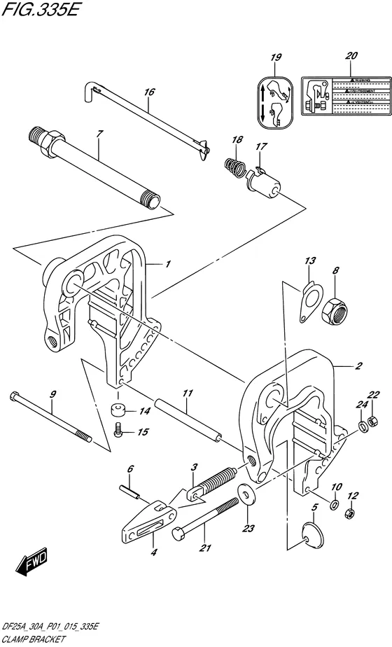 Зажимной кронштейн ((DF30A P40)) для Suzuki DF25A S/L; RS/L; TS/L; THS/L