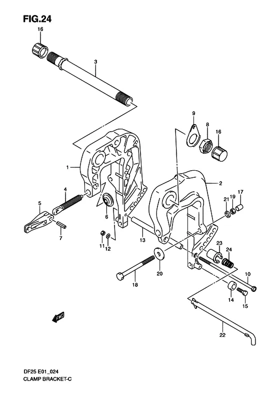 Зажимной кронштейн для Suzuki DF25 V-twin S/L; RS/L; QS/L; TS/L