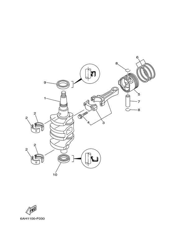Коленчатый вал & Поршень для Yamaha F15 M(E/W/H/P)S/L