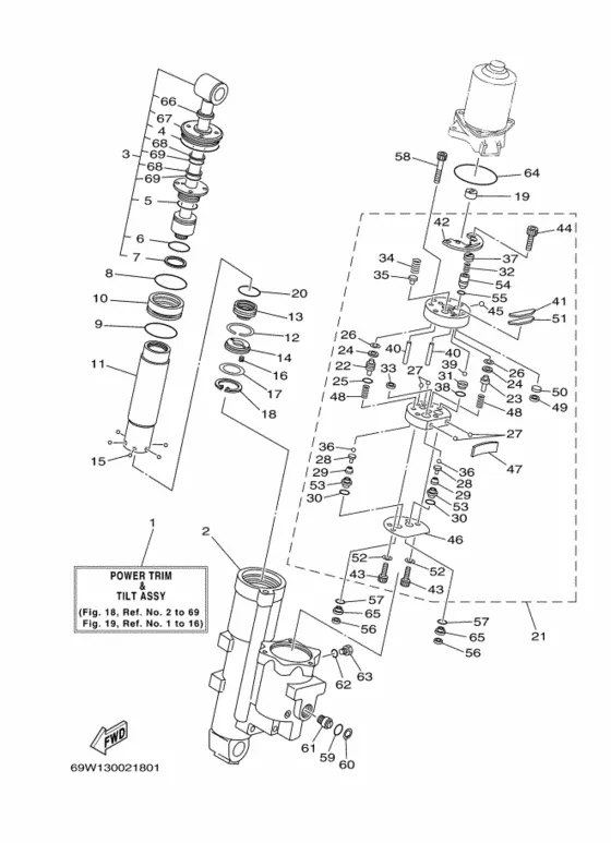 Система гидроподъёма и наклона в сборе (see для Yamaha F60 E(H/T)L