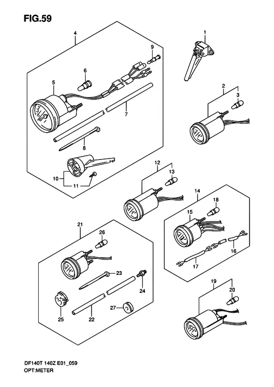Опция: счетчик (NOTE : REFER TO FIG.60(I- 3) FOR MODEL:05~) для Suzuki DF140 (Z)TL/X; W(Z)TL/X