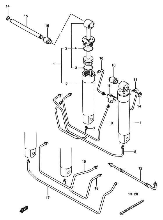 Цилиндр гидроподъема (NOTE : COLOR : 0ED (GRAY) REFER TO FIG.28A(F-7) FOR MODEL:95~99) для Suzuki DT55 S/L/LL