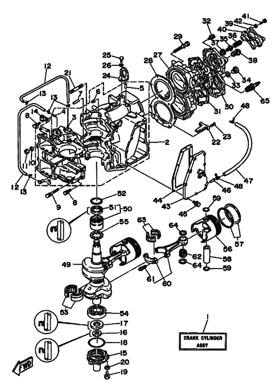Цилиндр и картер для Yamaha 55 M(E/T/D/H)S/L