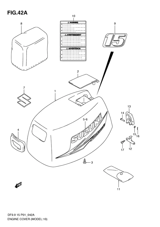 Крышка двигателя ((MODEL:10~)) для Suzuki DF9.9 S/L; RS/L