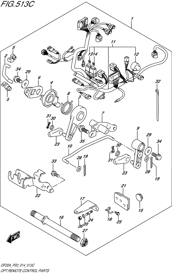 Опция: запчасти для дистанционного управления ((DF20A P03)) для Suzuki DF9.9B S/L; RS/L; TS/L