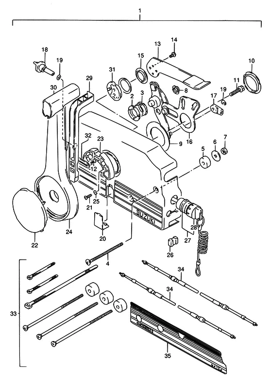 Опция: дистанционное управление (NOTE : REFER TO FIG.57 (H- 8) FOR MODEL:93~00) для Suzuki DT5 S/L