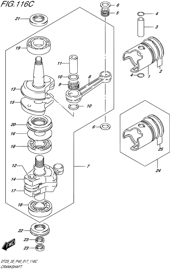 Коленчатый вал & Поршень ((DT30R P40)) для Suzuki DT30 S/L; RS/L