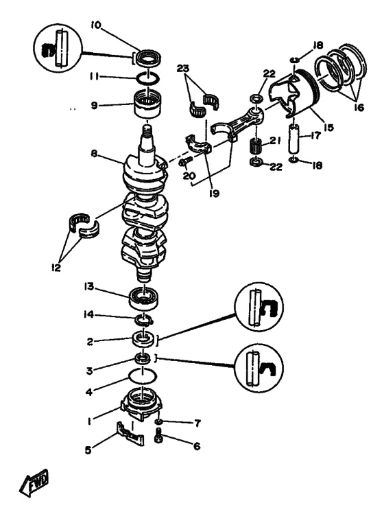 Коленчатый вал & Поршень для Yamaha 80 E(M)TOL/UL