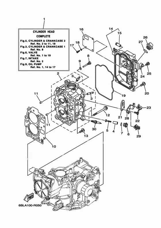 Цилиндр и картер 2 для Yamaha F25 M(E/W)HTS/L/X