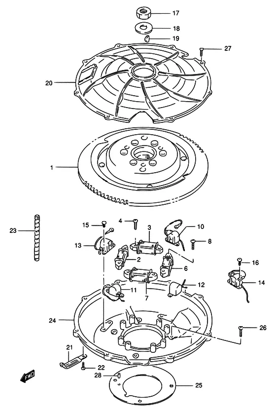Статор & Ротор ((MODEL:89~00); NOTE : COLOR : 0ED (GRAY) REFER TO FIG.30(E-6) FOR DT115S/DT140EPI) для Suzuki DT115 L/UL