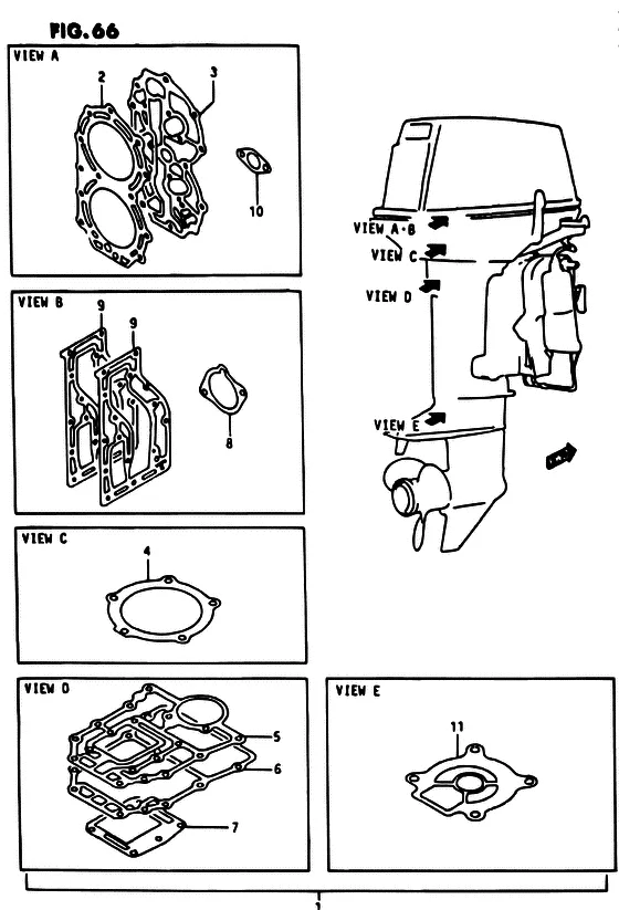 Опция: комплект прокладок для Suzuki DT40 WS/L/LL/L2/UL; WRS/L/LL/L2/UL; WKS/L/LL/L2/UL; WKRS/L/LL/L2/UL