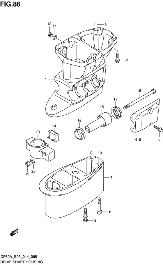 Кожух приводного вала ((DF60AVT E03)) для Suzuki DF50A QHS/L; T(H)S/L