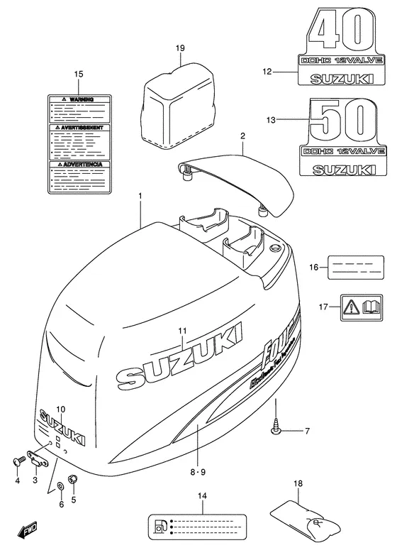 Крышка двигателя (Model: 99~02) для Suzuki DF40 QHS/L; TS/L