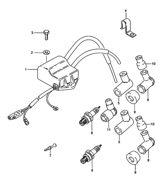 Зажигание ((~MODEL:95); NOTE : REFER TO FIG.20 (D-7) FOR MODEL:96~00) для Suzuki DT15 S/L; KS/L/UL