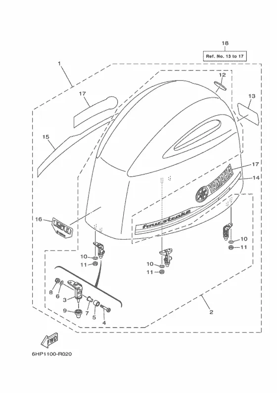 Верхний капот для Yamaha F150 ETL/X