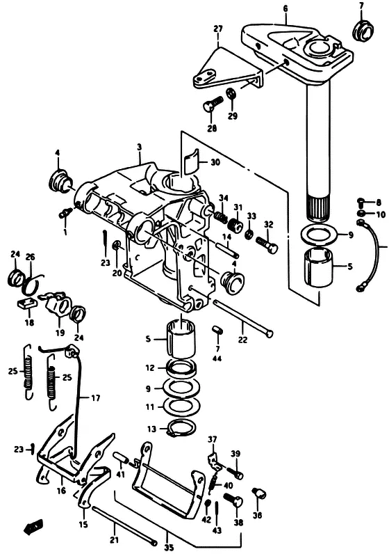 Поворотный кронштейн ((DT40C,40RC,40W,40WK,40WR MODEL:93~99)) для Suzuki DT40 WS/L/LL/L2/UL; WRS/L/LL/L2/UL; WKS/L/LL/L2/UL; WKRS/L/LL/L2/UL