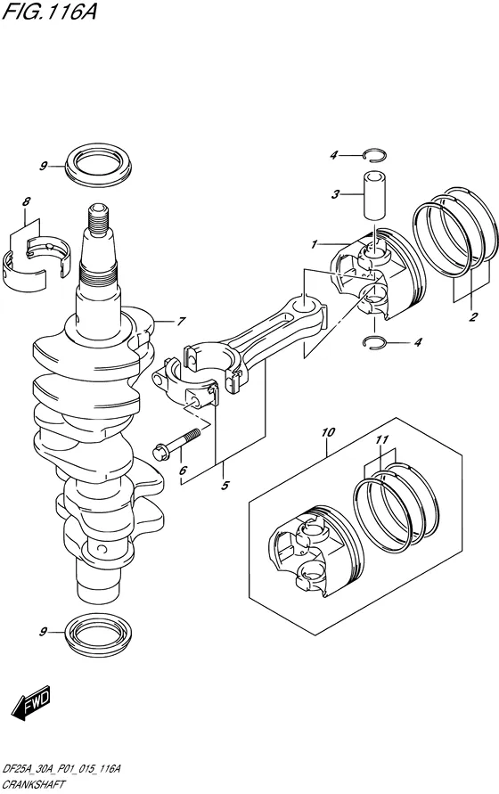 Коленчатый вал & Поршень для Suzuki DF25A S/L; RS/L; TS/L; THS/L