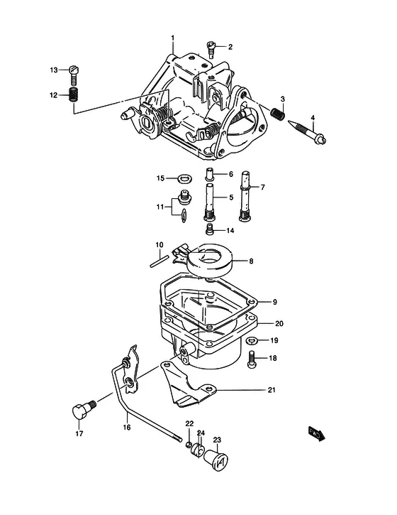 Карбюратор ((DT25/30); NOTE : REFER TO FIG.6(B- 7) FOR DT25K) для Suzuki DT25 KL