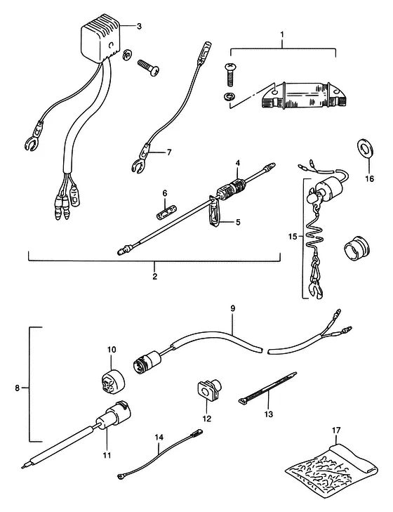Опция: электрооборудование ((1)) для Suzuki DT15 S/L; KS/L/UL
