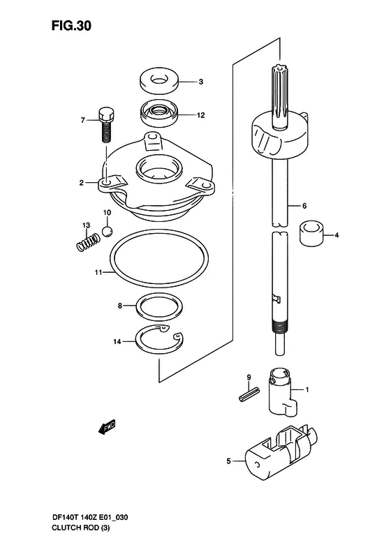 Тяга привода сцепления ((DF140Z/WZ); NOTE : REFER TO FIG.31(E- 8) FOR DF140Z/WZ:680234~) для Suzuki DF140 (Z)TL/X; W(Z)TL/X
