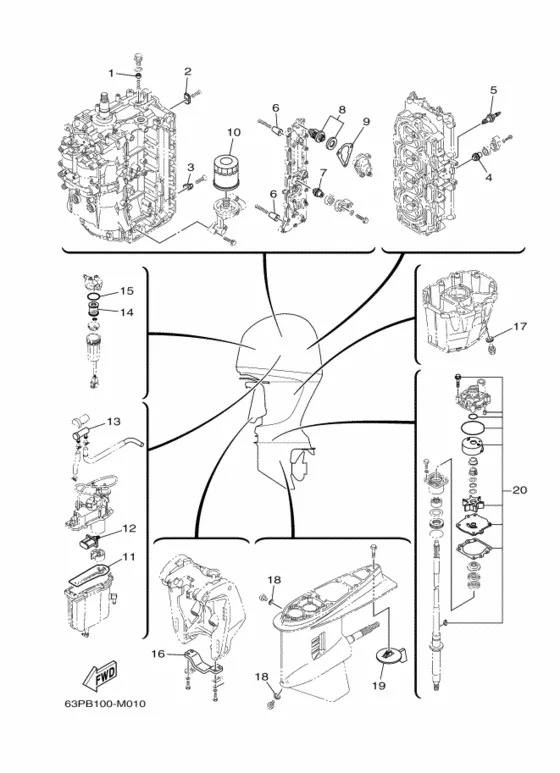Детали регламентного обслуживания для Yamaha F150 ETL/X