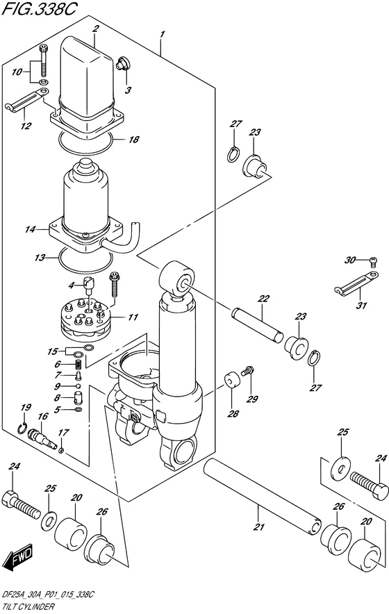 Цилиндр системы наклона двигателя ((DF30AT P01)) для Suzuki DF30A S/L; TS/L; THS/L; QHL